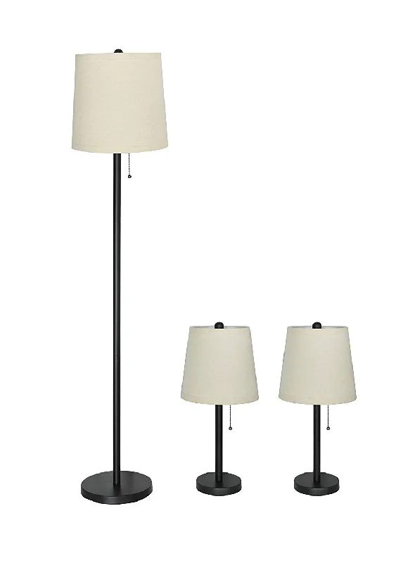 Matte Black with Natural Linen Lamp Shades
